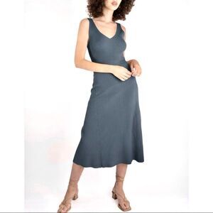 Silk & Salt Knit A-Line Dress in Steel Blue Sleeveless Midi Dress Size S/M